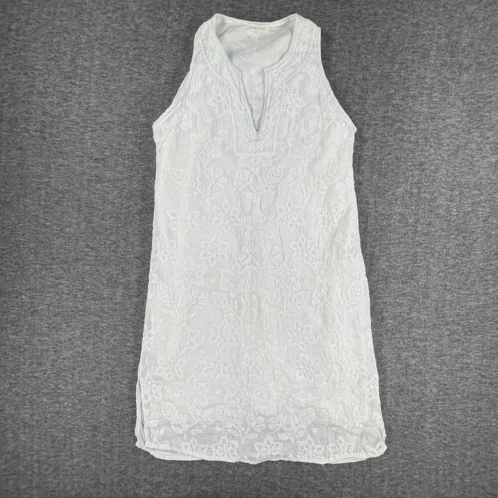Juliet Dunn London White Embroidered Sleeveless Mini Dress Size 1 S Resort Boho - Picture 10 of 16
